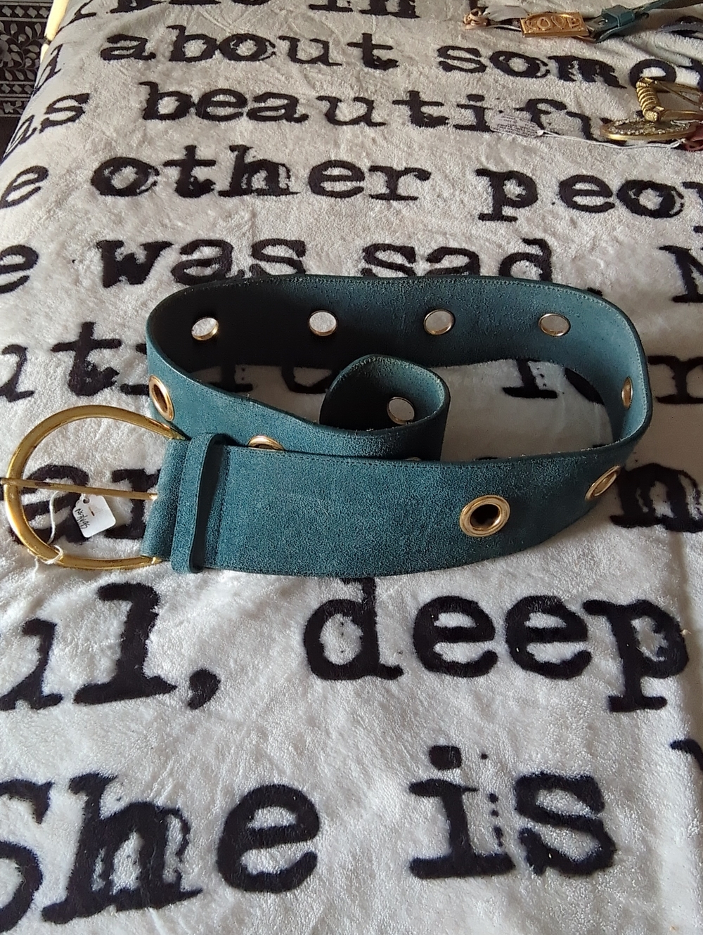 Marciano Teal Suede Belt with Gold Grommets